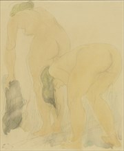 Study sheet with two naked women, seen from the back, 1850-1917. Creator: Auguste Rodin.
