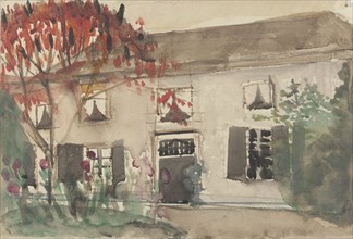 House with front yard and red tree, 1874-1945. Creator: Carel Adolph Lion Cachet.