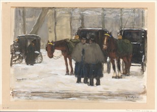 Carriages and coachmen in the snow, 1874-1925. Creator: Floris Arntzenius.