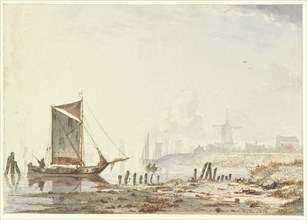 Ships on a river, near the bank, 1813-1856. Creator: Hendrik Gerrit ten Cate.