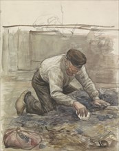 Farmer, on his knees, 1874-1925. Creator: Jan Veth.
