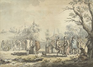 Dancing countrymen and spectators at a village, 1746-1810. Creator: Jean-Jacques de Boissieu.
