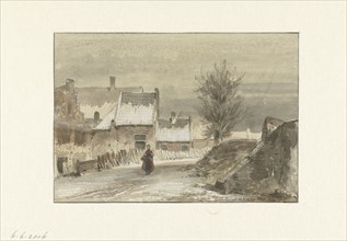 Winter view with a woman standing on the ice, 1829-1866. Creator: Johannes Franciscus Hoppenbrouwers.