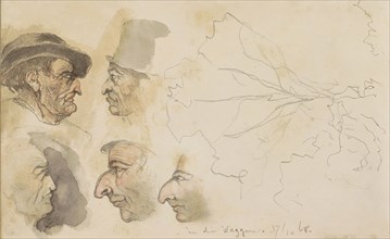 Heads of men with hooked noses, 1868. Creator: Johannes Tavenraat.