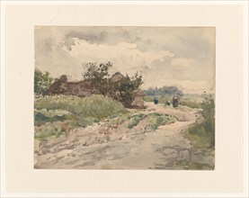 Country road with some figures, leading to a farm, 1845-1925. Creator: Julius Jacobus van de Sande Bakhuyzen.