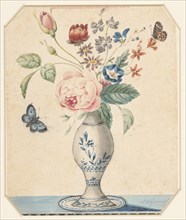 Vase with flowers and a blue butterfly, 1800-1900. Creator: LW Garrison.