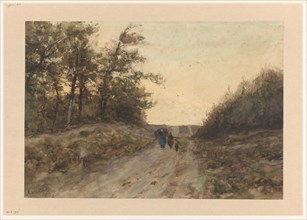 Landscape with figures on a country road, 1874-1918. Creator: Louis Apol.