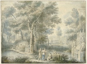 Arcadian landscape, with a fountain on the right, 1743. Creator: Louis Fabritius Dubourg.