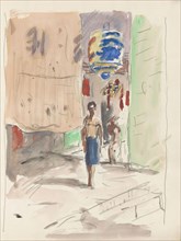 Street with a lantern and figures, 1931. Creator: Marius Bauer.