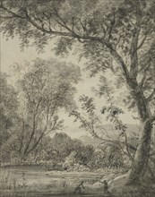 River landscape with tall tree to right. Creator: Anthonie Waterloo.