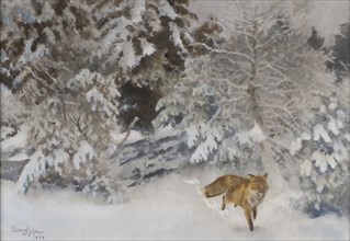Fox in Winter Landscape, 1938. Creator: Bruno Liljefors.
