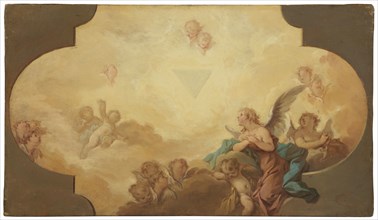Angels Looking up at the Eye of God. Study, early-mid-18th century. Creator: Guillaume-Thomas Taraval.