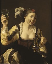 A Girl Holding a Glass ("Taste", One of a Series of the Five Senses), 1620s. Creator: Hendrick ter Brugghen.
