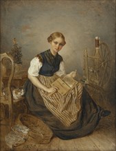 A Girl Carding, 1856. Creator: Kilian Christoffer Zoll.