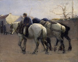 French Village Street with Horses, 1885. Creator: Nils Kreuger.