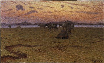 Cows on the Beach, 1909. Creator: Nils Kreuger.