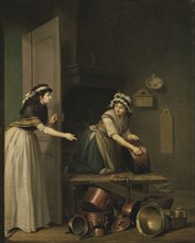 A Woman Polishing Copper Pans, c18th century. Creator: Per Hillestrom.