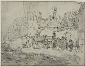 Village scene with carriages. Creator: Pieter Molijn.