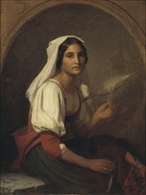 An Italian Woman Spinning Flax, 1847. Creator: Uno Troili.