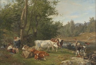 Landscape with Cattle, 1861. Creator: Anders Monsen Askevold.