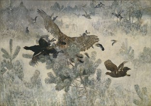 Hawk and Black-Game, 1884. Creator: Bruno Liljefors.