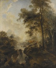 Landscape with a Waterfall and Cattle, 1768. Creator: Elias Martin.