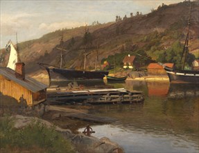 Landingsbrygge Husvik, Drøbak, 1875. Creator: Hans Gude.