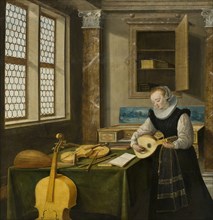 Lady Playing the Lute, c17th century. Creator: Hendrik van Steenwyck.