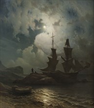 Moonlight on the Coast of Norway, 1857. Creator: Knud Baade.