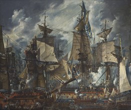 The Swedish command ship Gustaf III after the Battle of Hogland in 1788, 1794. Creator: Louis Jean Desprez.