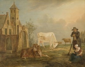 Landscape with Peasants and Cows, 1777. Creator: Peter van Regemorter.