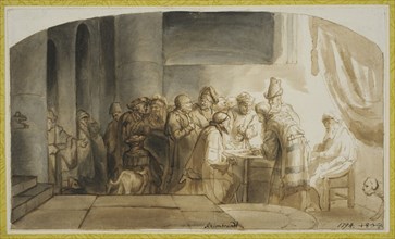 Judas receives the thirty pieces of silver. Creator: Rembrandt Harmensz van Rijn.