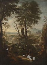 Landscape with Christ and the Two Disciples on the Way to Emmaus, 17th century. Creator: Unknown.