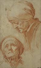 Two studies of an old woman's head. Creator: Abraham Bloemaert.