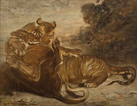Two Tigers at Play, early-mid 19th century. Creator: Antoine-Louis Barye.