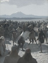 The Horse-Fight at Hlidarendi. Illustration for Njal’s Saga, ch. 59. Creator: Johan August Malmström.