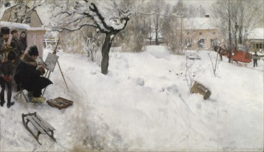 Open-Air Painter. Winter-Motif from Åsögatan 145, Stockholm, 1886. Creator: Carl Larsson.