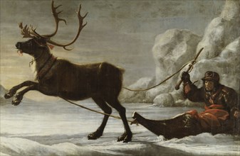 Reindeer with a sledge, 1671. Creator: David Klocker Ehrenstrahl.