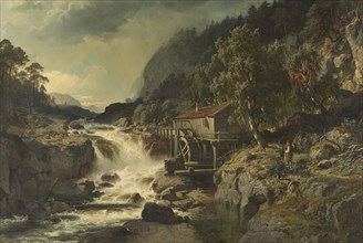 Rocky Landscape with Waterfall and Watermill, Småland, 1862. Creator: Johan Edvard Bergh.