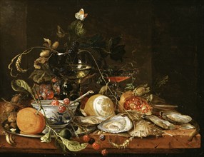 Still Life with Wine, Fruit and Oysters. Creator: Jan Davidsz de Heem.