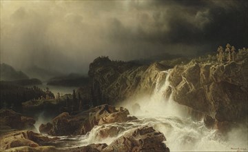 Rocky Landscape with Waterfall, 1859. Creator: Markus Larsson.