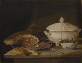 Still Life with Ham on a Pewter Dish, a Faience Set...mid-18th-early 19th century. Creator: Per Hillestrom.