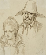 Portrait of a man and a woman, unknown date. Creator: Anon.