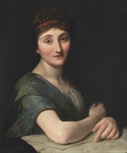 Portrait of female artist with drawing,  c.1800. Creator: Anon.