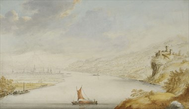 View over the Rhine with a town in the distance, c1690s. Creator: Jan van Call.