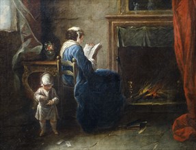 Woman Reading in front of a Fireplace, 1735. Creator: Pierre Parrocel.