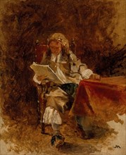 Study of a Seated Cavalier Reading, c1870. Creator: Jean Louis Ernest Meissonier.