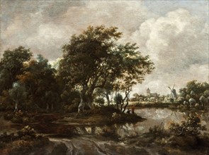 Landscape with Anglers and a Distant Town, between c1664 and c1665. Creator: Meindert Hobbema.