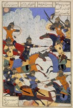 Giv fights Lahhak and Farshidvard, 1494/A.H. 899. Creator: Unknown.