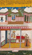 Radha and her Confidante Admiring Krishna Depicted in a Mural (Chitra Darshana), c1675. Creator: Unknown.